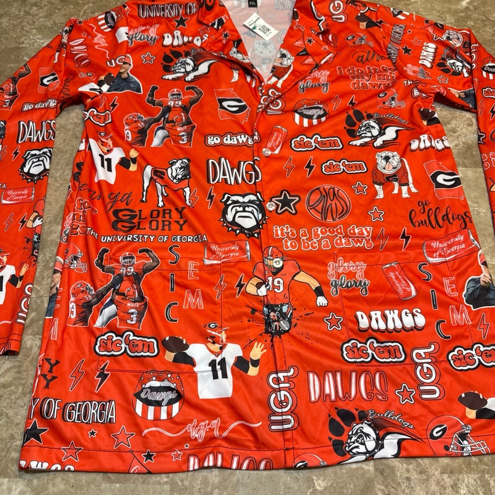 University Of Georgia Bull Dogs Shirt Mens XXL Orange Button Up Short Sleeve